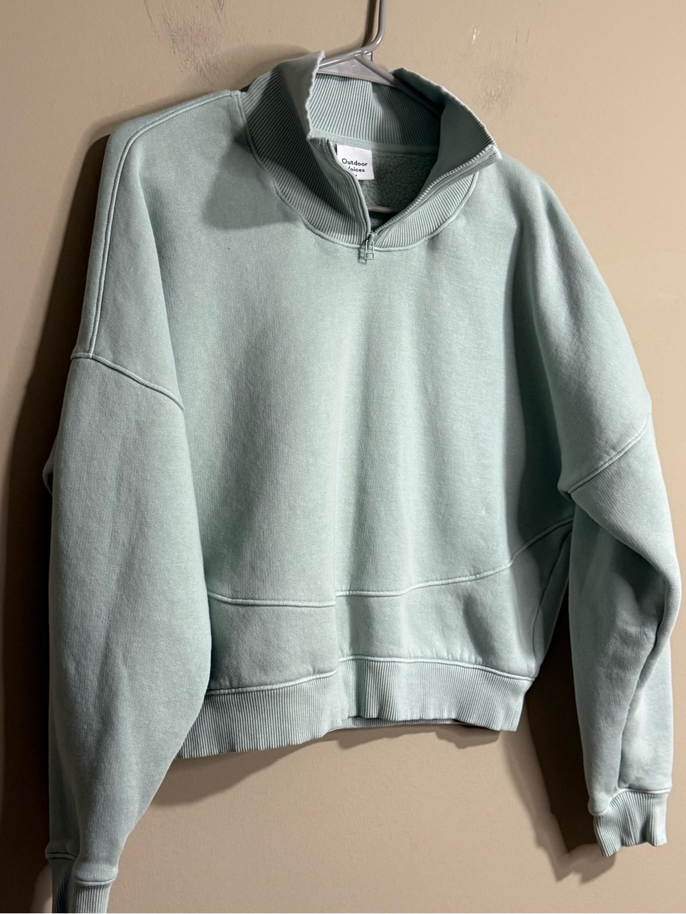 Outdoor Voices Mint Green Organic Cotton Quarter Zip Cropped Sweatshirt M - Picture 3 of 7